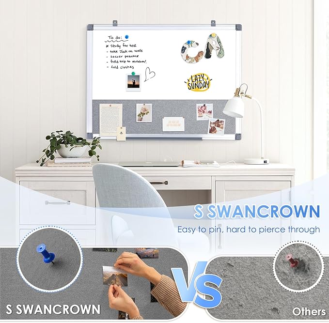 S SWANCROWN Magnetic White Board and Bulletin Cork Board Combination,24 x 18 Inch Dry Erase Board Bulletin Combo Board, Hanging Wall Mounted Message Board Corkboard for Home, School, Office