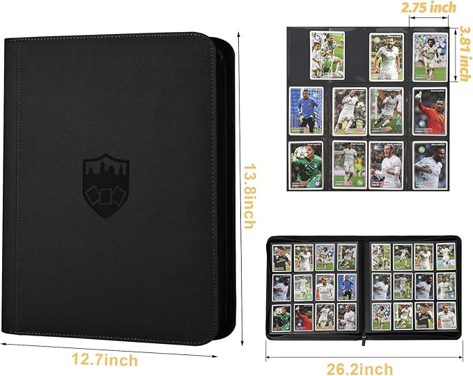 Trading Card Binder 12 Pocket, GERMUN PU Cover Card Binder for 720 Cards, Premium Trading Card Holder Folders, Double Sided Pocket Card Album for MTG, TCG (Black)