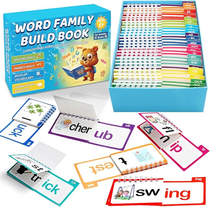YOTOY 30 Read and Rhyme Flip Books, Word Family ABC Vocabulary Flashcards, Phonics Flash Cards, Kindergarten Sight Word - Learn to Read Activity Games, Toys for Kids Toddlers Ages 2 3 4 5 8 Years Old