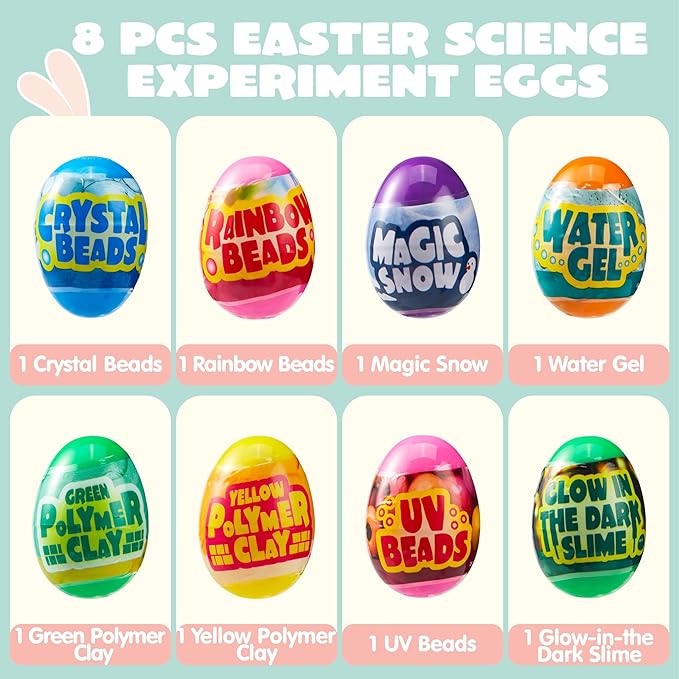 JOYIN 8 Pcs Easter Science Experiment Eggs, Colorful Eggs Prefilled with Science Activity Kit, Easter Hunt, Basket Stuffer Filler, Party Favor, STEM Project Gifts for Boys & Girls