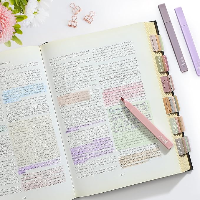 Bible Journaling Kit, 12 Pastel No Bleed Highlighters and 5 Black Pens & Laminated Tabs, Bible Study Supplies essentials, Christian Gifts for Women
