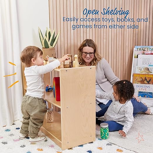 ECR4Kids 2-Shelf Mobile Island Storage Cabinet, Classroom Furniture, Natural