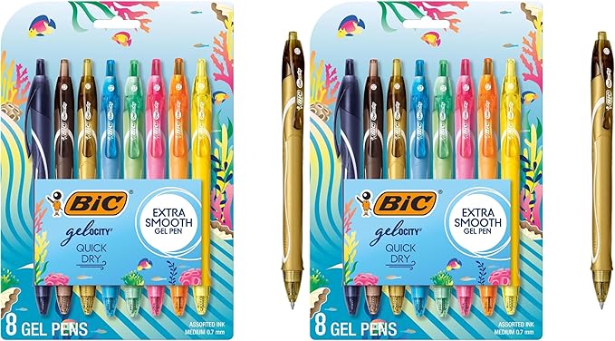 BIC Gelocity Quick Dry Ocean Themed Gel Pens, Medium Point (0.7mm), 8-Count -Pen Set, Colored Gel Pens for Note Taking and Journaling, (Pack of 2)