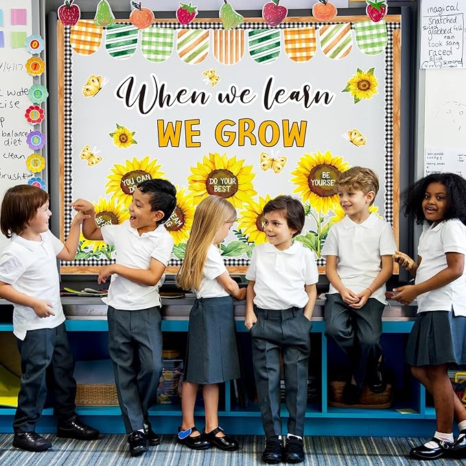 Spring Sunflower Bulletin Board Decorations Set with Borders Motivational Sunflowers Classroom Decor for Teachers Cute Wildflowers Positivity Cutouts for Class School Classroom Bulletin Board Decorati