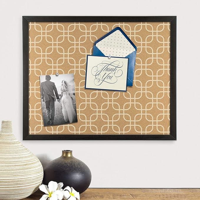 U Brands Cork Bulletin Board, 16" x 20" Inches, Black Wood Frame, Square Fashion Design Print (305U00-01)