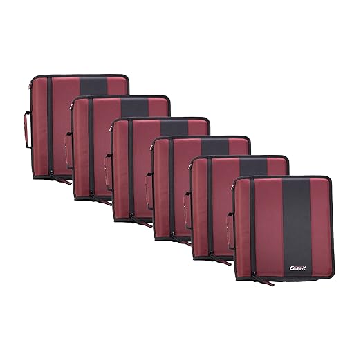 Case-it Classic Zipper Binder | 2-Inch O-Rings, 350 Sheet Capacity, Multiple Storage Pockets & Shoulder Strap | School & Office Organizer | D-251 Burgundy | 6 Pack