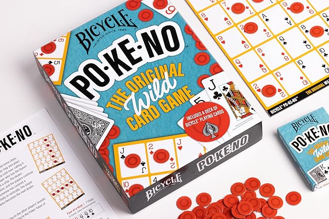 Bicycle Pokeno Card Game Set with Deck, Scoreboards & Chips, Poker meets Keno, Fun Party Game and Family Game Night Favorite, Ages 6+