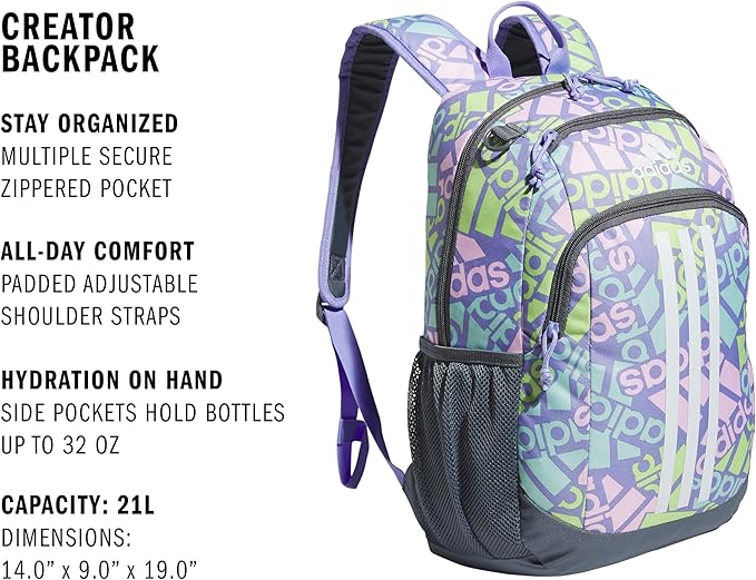adidas Creator School Backpack for Girls & Boys — Durable Bookbag