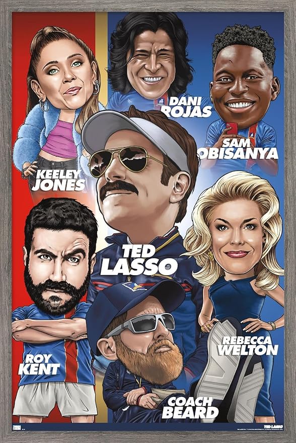 Ted Lasso - Character Grid Wall Poster, 34L" x 22.4W", Barnwood Framed Version