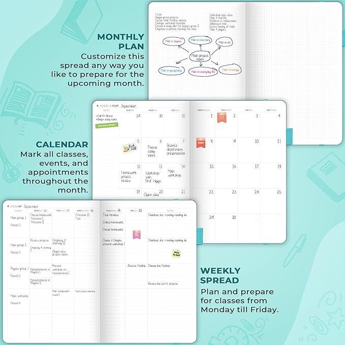 Clever Fox Teacher Planner – School Year Planner with Calendars & Lesson Plans – Book for Classroom & Homeschool Organization, A4 (Turquoise)