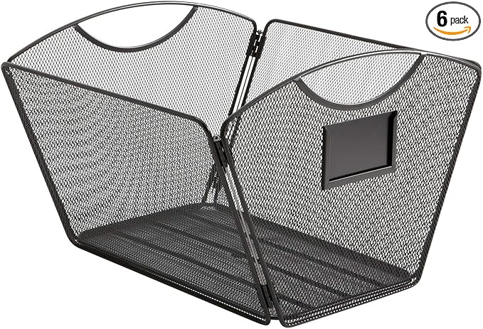 Safco Onyx Letter-Size Desktop Tub File, Collapsible For Compact Storage, Integrated Handles, Steel Mesh, Black