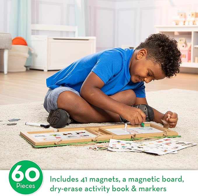 Melissa & Doug Natural Play: Play, Draw, Create Farm, Drawing Activity Set & Magnet Kit - Reusable Mess-Free Travel Activity Toy for Ages 3+(45 Magnets, 5 Dry-Erase Markers) - FSC Certified