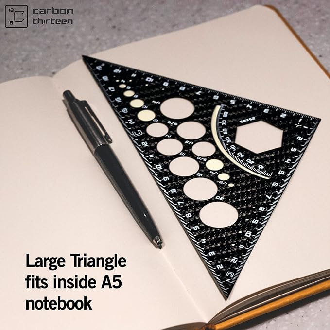 5 Piece Carbon Fibre Geometry Set by Carbon13 - Architecture Drafting Tools - Engineering Tools for Engineer - Professional Drafting Square Triangle Drawing Ruler Set