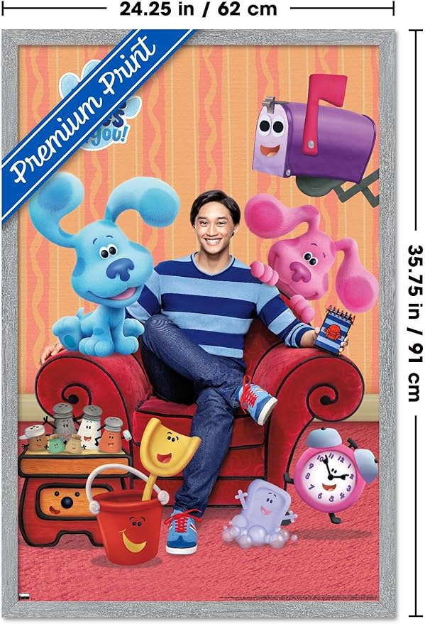 Nickelodeon Blue's Clues - Group Wall Poster, 34L" x 22.4W", Gray Framed Version