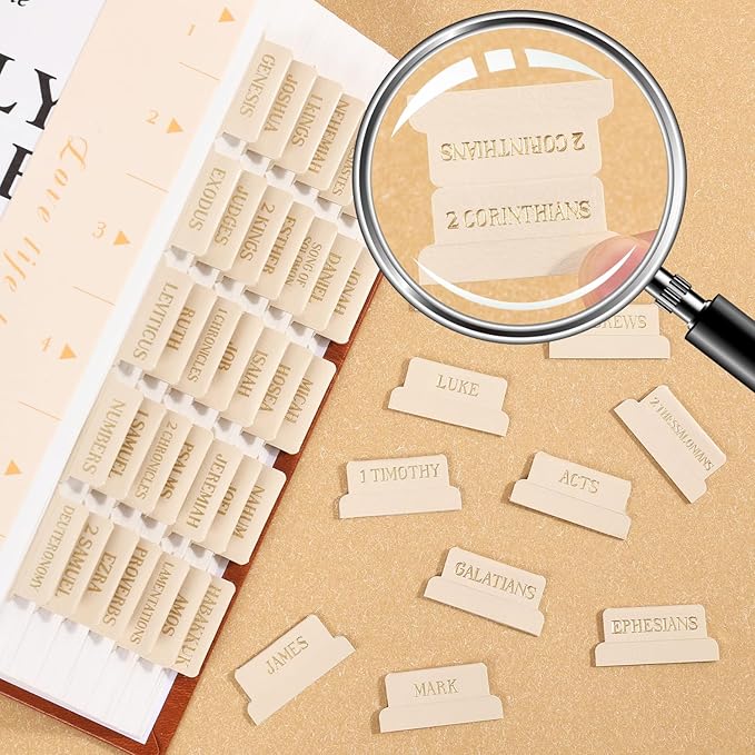 Leather Bible Tabs, Bible Tabs for Women and Men(Gold Foil Lettering) Large Print Stickers, Easy to Read and Apply, 66 Chapters & 14 Blank DIY Labels for Easy Navigation, Christian Accessories(Beige)