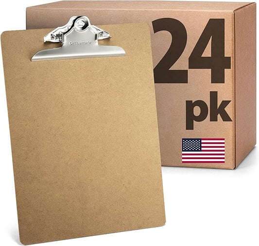 Officemate Recycled Wood Clipboards, 6 Inch Clip, 24 Pack Clipboards, Letter Size (9 x 12.5 Inches), Brown (83724)