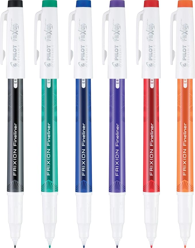 Pilot FriXion Fineliner Erasable Marker Pens, Fine Point 0.7 mm, Pack of 6, Assorted Colors, Erasable Pens - Ideal for School, Journaling, & Office Writing