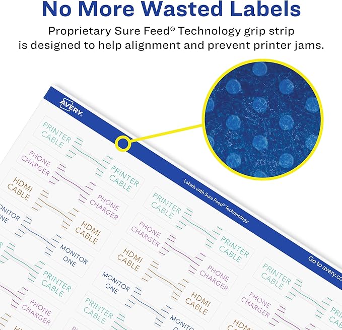 Avery Glossy White Barbell Labels, Sure Feed Technology, 0.5" x 2.5", 4,500 Glossy White Labels, Permanent Adhesive, Laser/Inkjet Printable