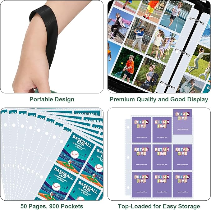 900 Pockets Trading Card Binder, PU Cover Zipper Card Collection Album, Sturdy Card Folder Holder for MTG, TCG, Game Cards, Sports Cards