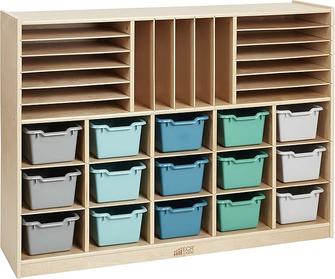 ECR4Kids Multi-Section Mobile Tray Cabinet and 15 Scoop Front Bins, Kids Furniture, Contemporary