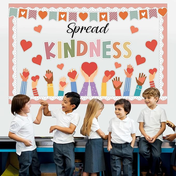 Valentine's Day Kindness Bulletin Board Decorations Spread Kindness Bulletin Board Set Inspirational Motivational Heart Cutouts for Back to School Classroom Wall Decor