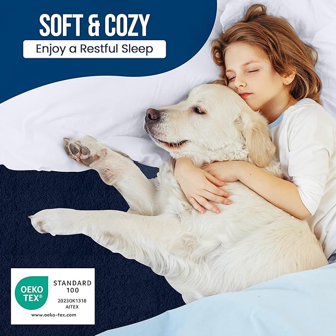 Utopia Bedding Waterproof Mattress Protector King Size, Premium 200 GSM Terry Mattress Cover, Soft & Breathable Bed Cover, Fitted Sheet Style with Stretchable Deep Pockets 17" (Navy Blue)