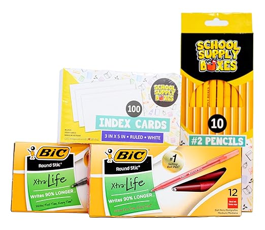 School Supply Boxes | High School Writing Case (2 Boxes) | Back to School Essentials Kit for Students & Teachers | Includes College-Ruled Filler Paper, College-Ruled Notebooks, 12 ct. Pens, & More