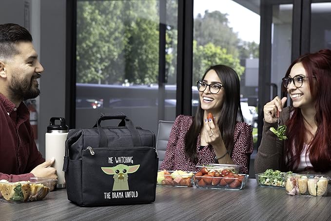 PICNIC TIME Star Wars Mandalorian Grogu On The Go Lunch Bag, Soft Cooler Lunch Box, Insulated Lunch Tote, Leak-Resistant Work Lunchbox, Reusable Thermal Cooler Bag, (Black)