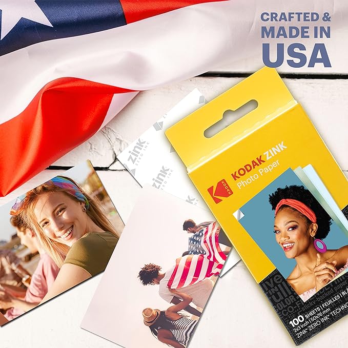 KODAK 2x3 Premium Sticky-Backed ZINK Photo Paper (100 Sheets) - Compatible With Kodak Step, Step Slim, Printomatic, Printomatic+, Smile+, Step Touch