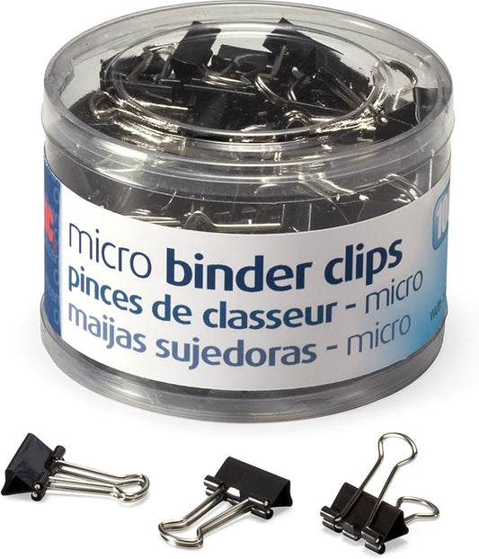 Officemate Micro Size Binder Clips, Black, 100 per Tub (31030)