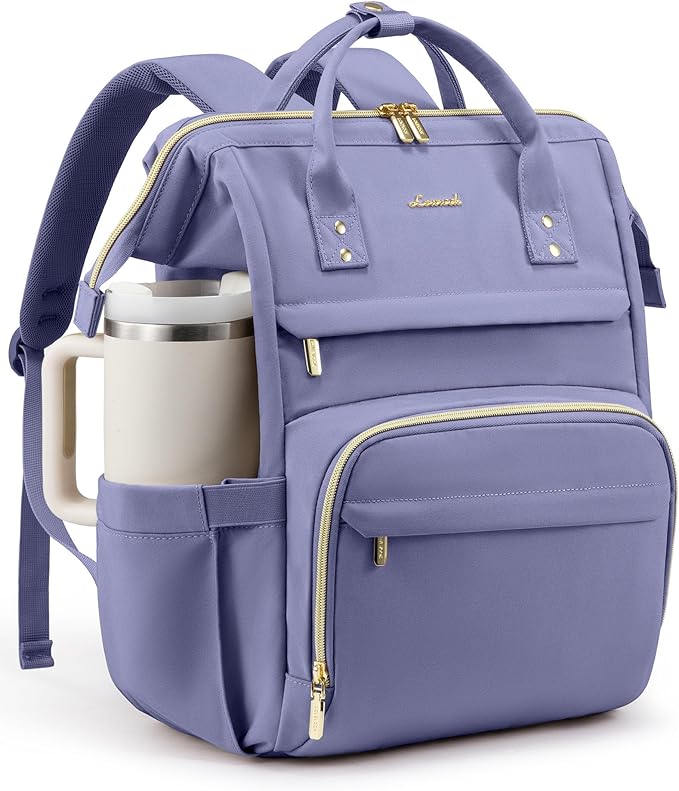 LOVEVOOK Laptop Backpack for Women with Giant Tumbler Holder Pocket,17 inch Waterproof Travel Backpack Purse Computer Laptop Bag,Professional Work College Nurse Teacher Backpack Daypack,Grayish Blue