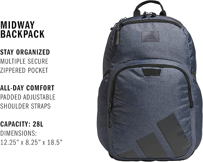 adidas Midway School Backpack – Bookbag for Laptop Work Travel, 28L