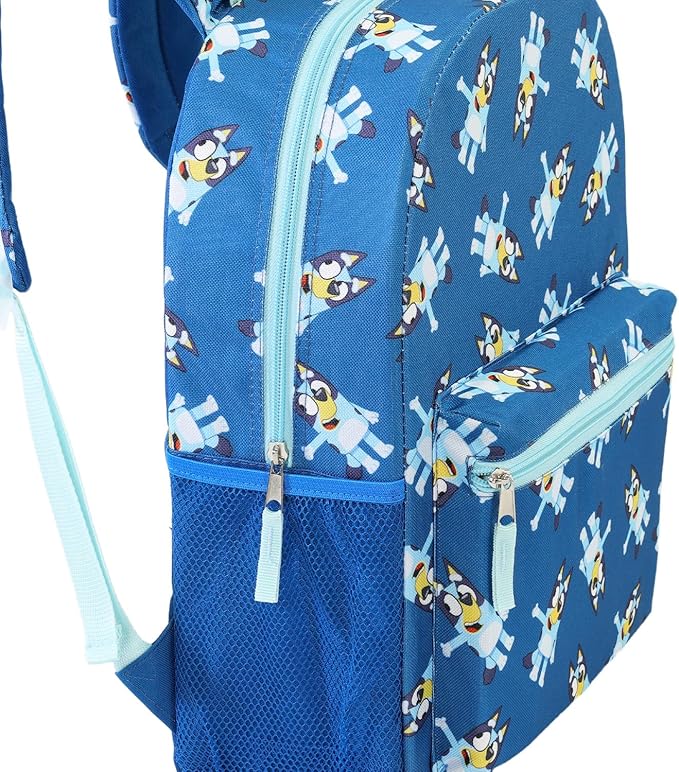 Bluey Backpack and Lunch Box Set - Bundle with 15" Bag, Lunch Box, Bottle, Stickers, More | Bluey & Bingo School Supplies (Multicolor)
