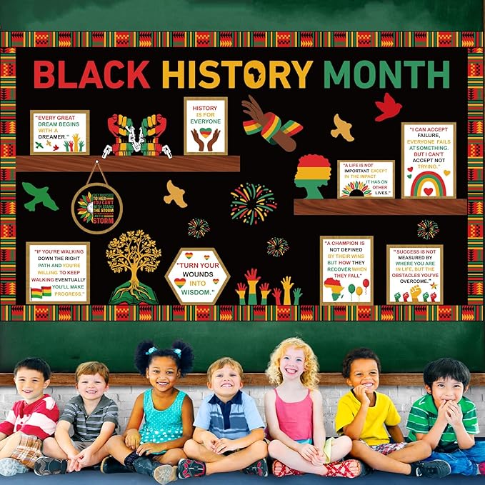 Black History Month Bookshelf Bulletin Board Decorations Set Black Inspirational Cutouts with Bulletin Border African American Motivational Classroom Decorations for Chalkboard Wall Door Home Office