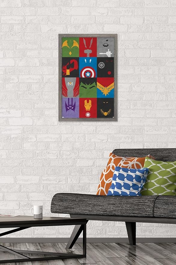 Trends International Marvel Comics - Avengers - Minimalist Grid Wall Poster, 14.725" x 22.375", Barnwood Framed Version