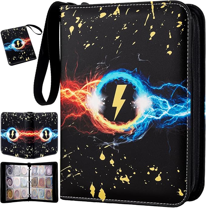9 Pocket Trading Card Binder,900 Pockets Trading Card Collection Book with Sleevese,3-ring Zipper Sports Card Album with 50 Removable Double-Sided Card Holder (Black)