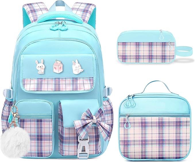 School Backpacks for Girl - 5PCS Cute Girls Backpack with Lunch Box Set for Kids Teens Elementary Middle School,18" Large Capacity Bookbag with Multiple Pockets,Perfect for Travel and School