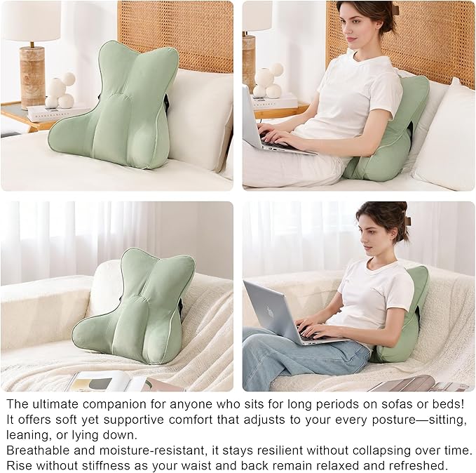 Ergonomic Lumbar Support Pillow(Pat. Pend) – Multi-Functional Back Cushion with Firm Support for Reading, Working & Driving,Celadon Green
