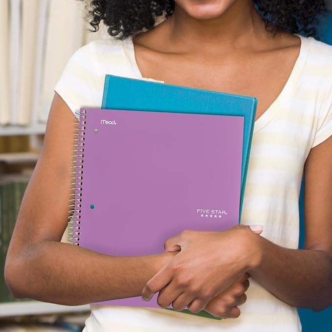 Five Star Spiral Notebook + Study App, 5 Subject, College Ruled Paper, 8-1/2" x 11", 200 Sheets, Fights Ink Bleed, Water Resistant Cover, Amethyst Purple (38748) (Pack of 3)