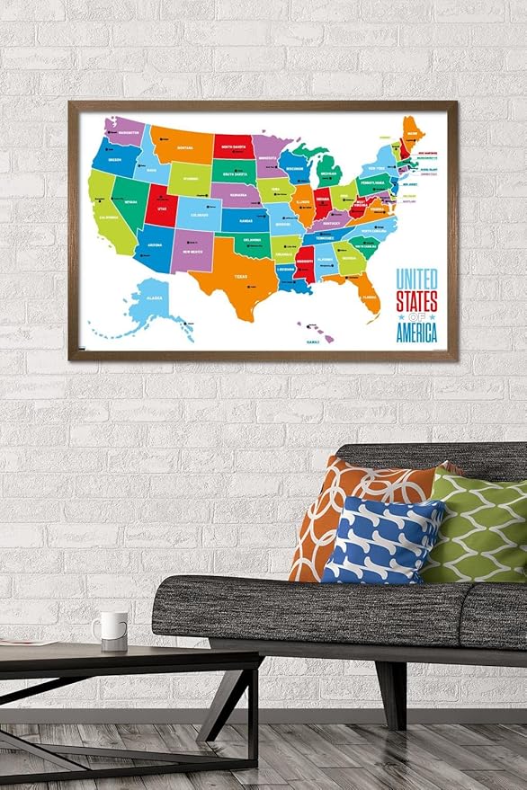 Trends International Map - United States Of America 2022 Wall Poster, 22.375" x 34", Bronze Framed Version