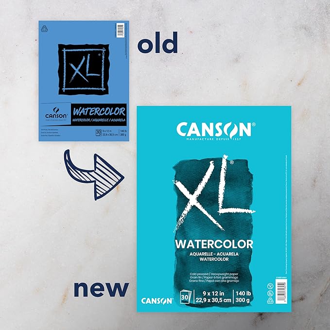 Canson XL Series Watercolor Pad, Heavyweight White Paper, Foldover Binding, 30 Sheets, 9x12 inch
