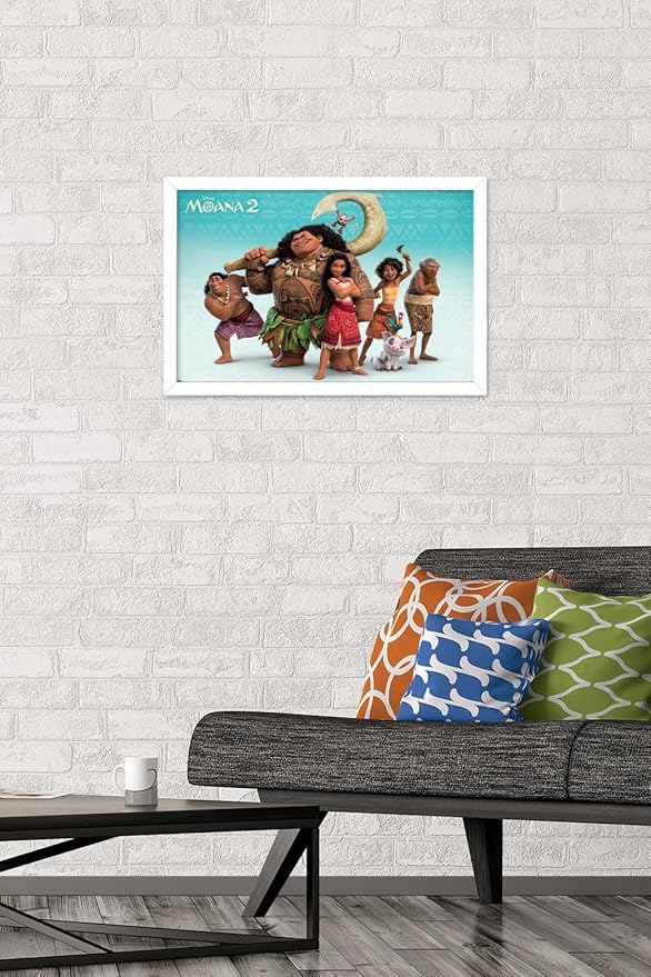 Disney Moana 2 - Group Wall Poster, 22.4L" x 14.7W", White Framed Version