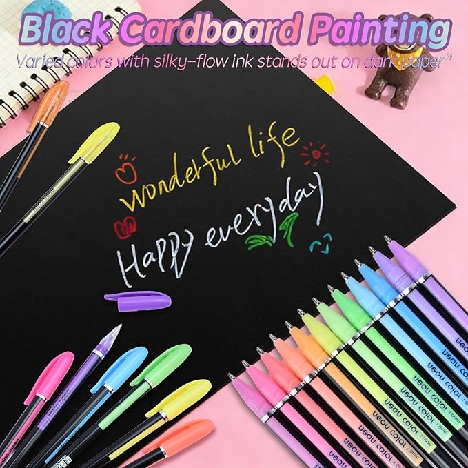 60 Colors Gel Pens Gel Pen Set for Adult Coloring, Metallic Glitter Pens & Gel Ink Pens for Journaling, Drawing, Cute Journal Pens Colored Gel Pens for Black Paper Writing