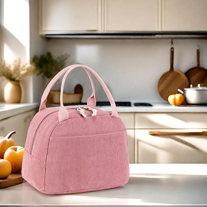 LEDAOU Lunch Box for Women Insulated Lunch Bag Corduroy Lunch Tote Bags Leakproof Cooler Lunch Case for Travel Work Picnic