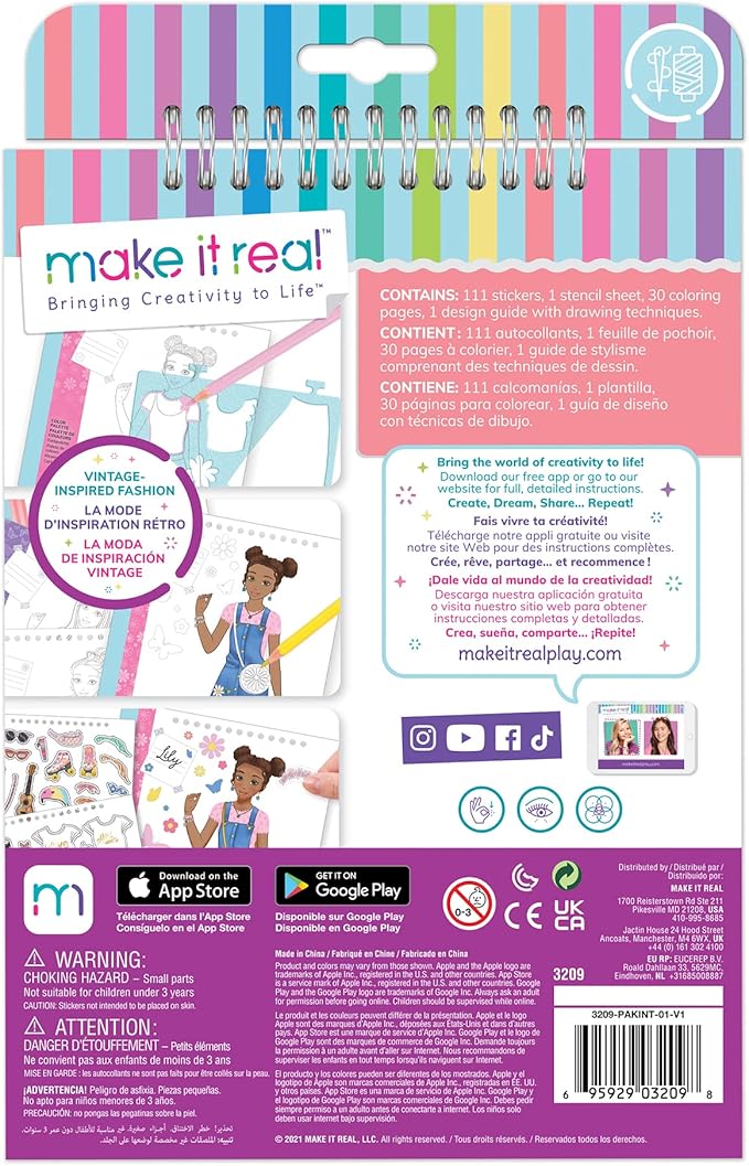 Make It Real - Fashion Design Sketchbook: Blooming Vibes - Kids Fashion Design Kit - Coloring Book for Girls 6-14