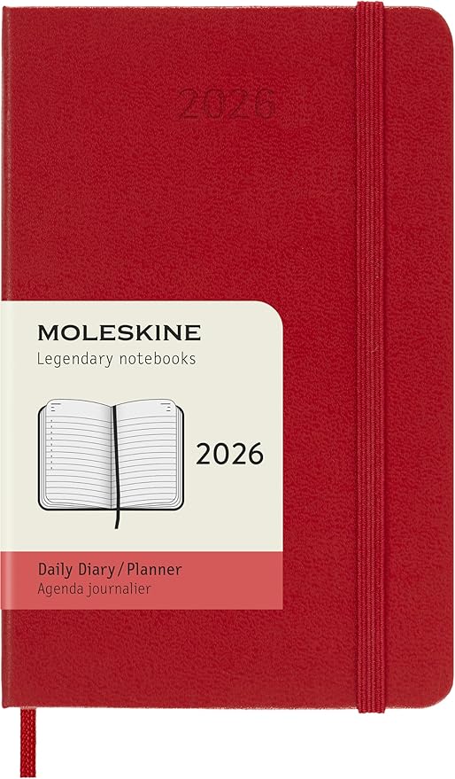 Moleskine Classic 12 Month 2026 Daily Planner, Hard Cover, Pocket (3.5" x 5.5"), Scarlet Red, 400 pages