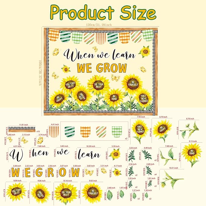 Spring Sunflower Bulletin Board Decorations Set with Borders Motivational Sunflowers Classroom Decor for Teachers Cute Wildflowers Positivity Cutouts for Class School Classroom Bulletin Board Decorati