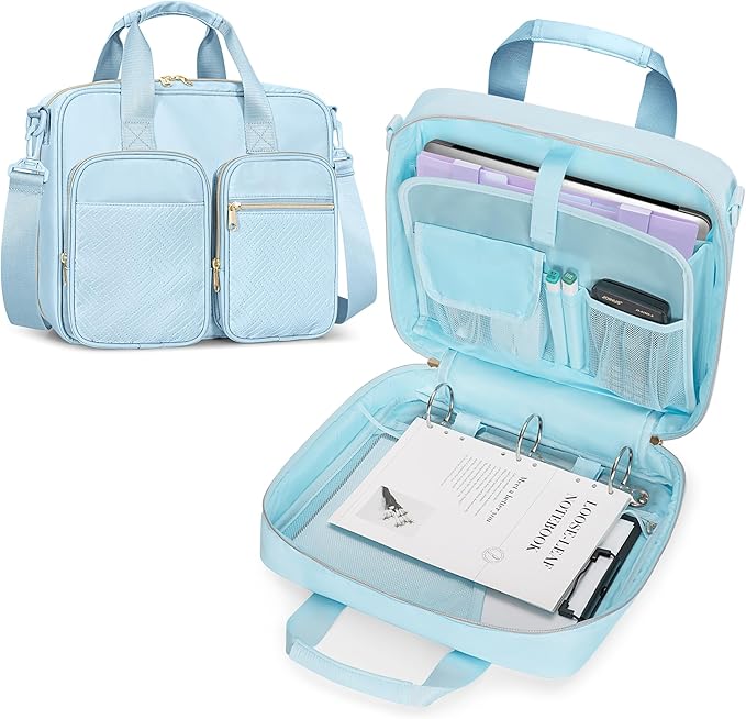 3 Ring Zipper Binder, 2 Inch Ring Binder Organizer Bag with Shoulder Strap Fits 13 Inch Laptop and 500 Sheets, Blue(Empty Bag Only)