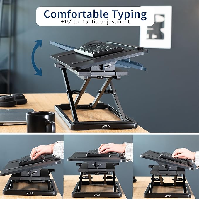 VIVO Single Top 30 inch Tilting Scissors Lift Keyboard and Mouse Riser, Height Adjustable Laptop Desk, for Ergonomic Sit Stand Workstations, Black, Desk-TKR1