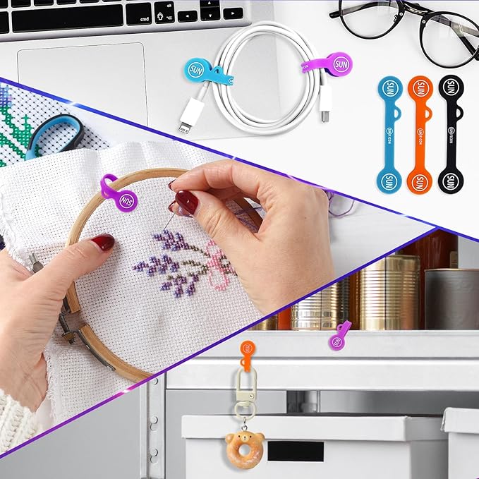 SUNFICON 18 Pack Magnetic Cable Clips Cable Organizers Earbuds Cords Winder Bookmark Clips Whiteboard Noticeboard Fridge Magnets USB Cable Manager Keeper Wrap Ties Straps